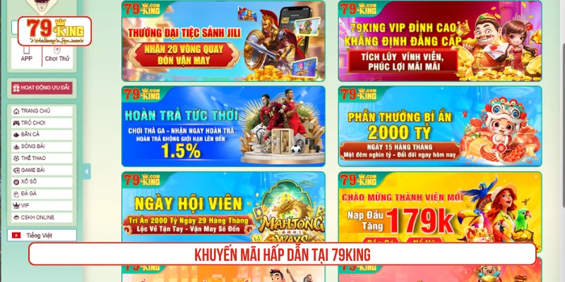 Khuyến mãi 79King mang đến cho người chơi nhiều khoản thưởng