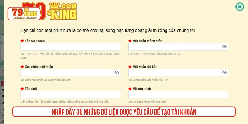 Nhập đầy đủ những dữ liệu được yêu cầu để tạo tài khoản