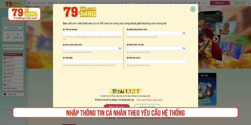 Nhập thông tin cá nhân theo yêu cầu hệ thống
