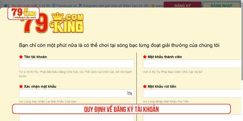 Quy định về đăng ký tài khoản